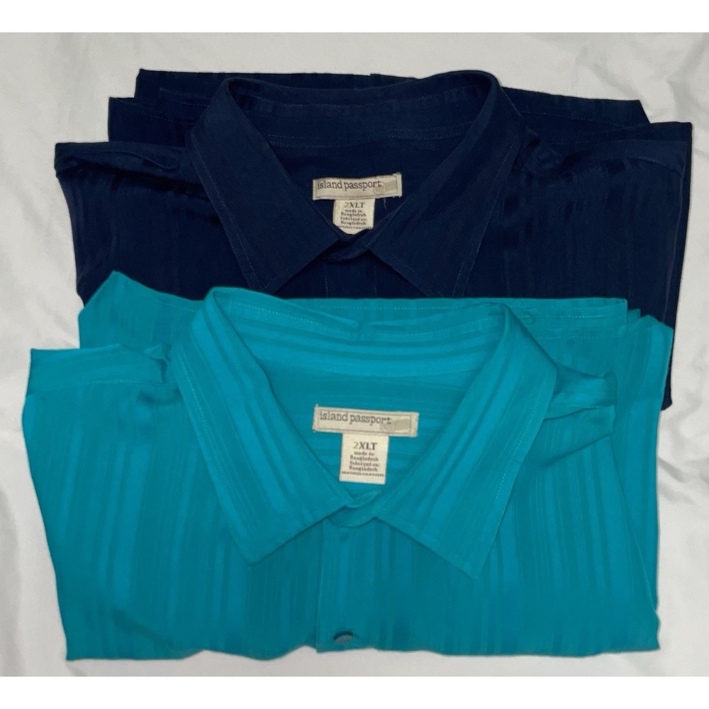 Island Passport Mens 2XLT Navy Teal Lounge Button Up Ribbed Rayon Shirt Set 2pc